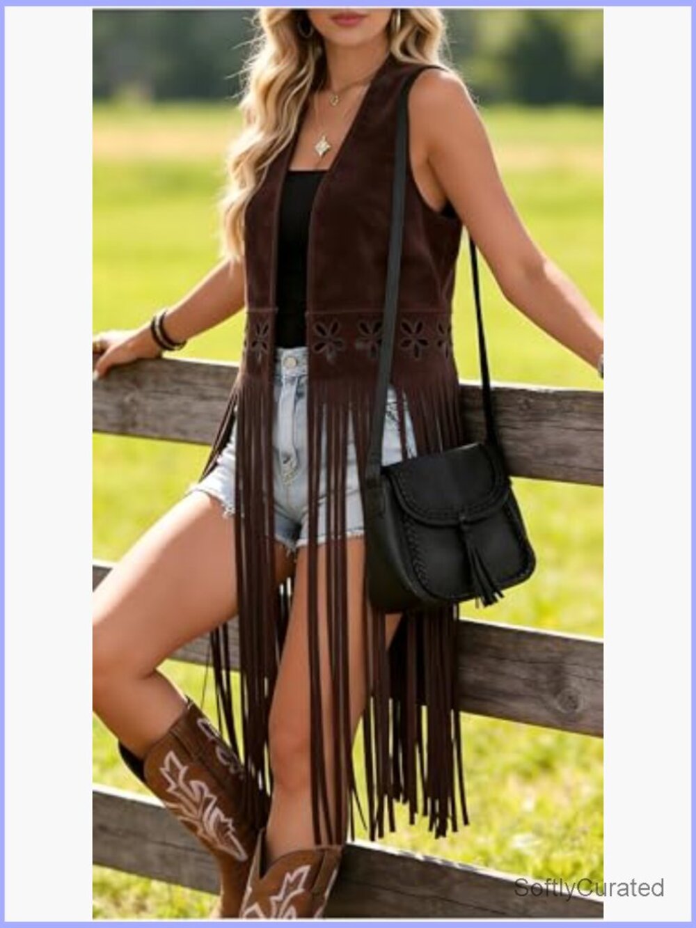 Sleeveless Faux Suede Tassel Vest Open Front Fringe Cardigan Western Cowgirl - Picture 4 of 7